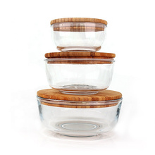 Eco-friendly meal prep airtight glass food bowl containers glass salad bowl with bamboo wooden lid